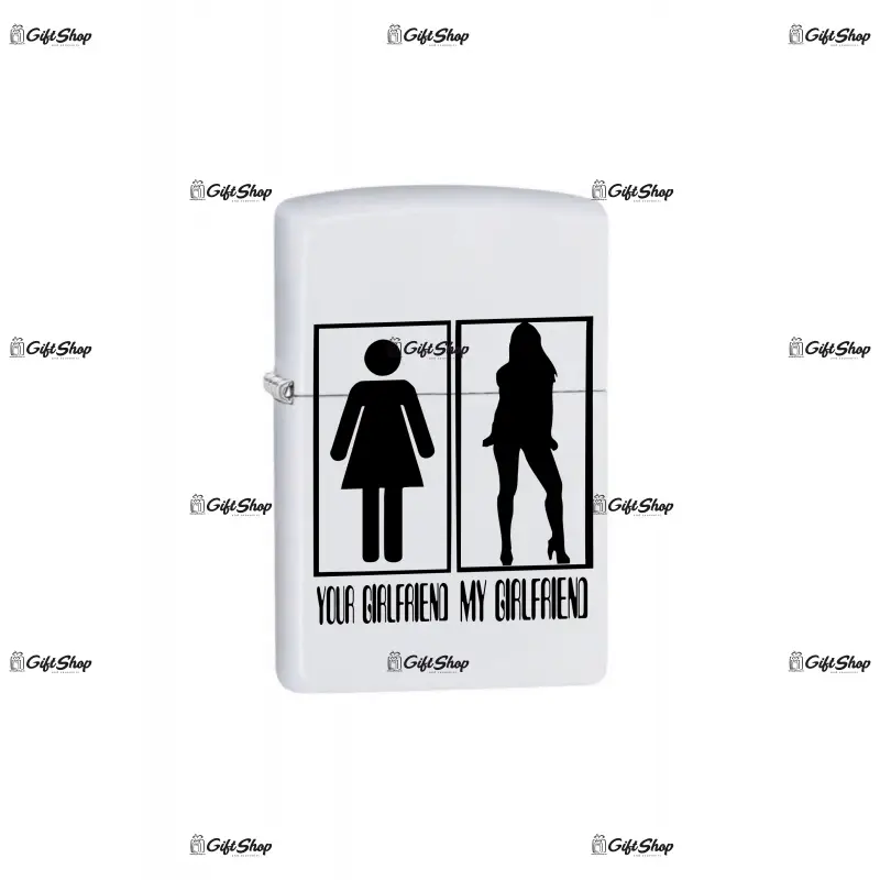 Your girlfriend my girlfriend, bricheta metalica gravata laser cu mesaj